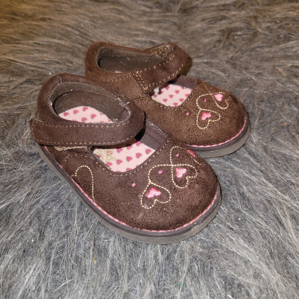 Teeny Toes Toddler Girls Size 3 Brown Heart-Embellished  Shoes